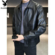 Playboy (PLAYBOY) men's leather jackets, trendy Korean style casual lapels, versatile handsome style motorcycle tops, men's jackets, black M