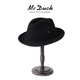 Mr DUCK Australian pure wool handmade top hat rolled edge foldable casual high-end jazz hat for men, warm and breathable in autumn and winter, royal black (top hat) S (suitable for 52-55cm head circumference, small head circumference)