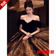 Mei An Jia Hepburn style evening dress women's one-shoulder slimming high-end light luxury banquet retro style art test skirt coming-of-age wedding photos black long style without bustle S