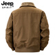 JEEP SPIRIT Jeep Men's Shearling Jacket 2025 Autumn and Winter New Multi-Pocket Plus Velvet Warm Work Jacket Brown M (Recommended 105-119 Jin Jin equals 0.5 kg)