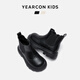 Yierkan children's shoes boots autumn and winter girls' Martin boots plus velvet boys' short boots thick-soled work boots leather boots black 35