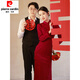 Pierre Cardin red dress skirt winter plus velvet autumn and winter cheongsam bride wedding casual toast dress winter 2025 new engagement burgundy main picture plus velvet XL