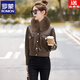 ROMON genuine leather jacket with velvet and thickening for women 2025 autumn and winter new style fashionable little leather jacket short coat coffee color + coffee color fur collar leather jacket XL recommended 105-115Jin Jin equals 0.5 kg
