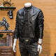 Spring and Autumn Leather Men's High-end Motorcycle Jacket 2025 Spring Trendy and Handsome Men's High-End Stand-up Collar Leather Jacket Black 2XL Recommended Weight 130-145Jin Jin is equal to 0.5 kg