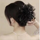 Black fabric feather hair accessory 2025 high-end hair volume hair accessory on the back of the head fluffy shark hairpin 13cm gold edge bow feather flower