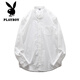 Playboy pure cotton oxford shirt men's long-sleeved spring and autumn white stand-up collar shirt high-end henley collar jacket for men white cotton oxford M (suitable for 120 Jin Jin equal to 0.5 kg or less)