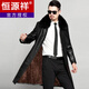 Hengyuanxiang long over-the-knee simulated fur coat men's lapel plus coat fur integrated leather windbreaker casual jacket long black thickened velvet 165/recommended weight (90-110Jin Jin is equal to 0.5 kg)
