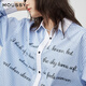Moussy 2025 autumn new casual style letter printed striped long-sleeved shirt for women 028IAA30-2011 115 pattern blue one size