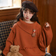 Mori Girl Tribe Lazy Style Autumn and Winter Cute Bear Design Sweater Women's 2025 New Loose Pullover Sweater Caramel Brown S Model Size