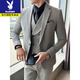 Playboy suit suit men's three-piece slim coat plaid small suit professional formal suit groom handsome wedding dress trendy dark gray suit + vest + trousers + free white shirt + black tie L