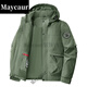 Maycaur small pear bean outdoor work jacket multi-pocket casual spring and autumn loose windproof hooded fishing photography clothing military green L