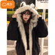 Cotton mountain sculpture cat ears hooded cotton coat for women winter thickened high-end cotton coat down jacket jacket parka 381 black high quality M 105-120Jin Jin is equal to 0.5 kg