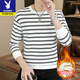 Playboy's new sweatshirt men's spring, autumn and winter round neck versatile slim fit plus velvet high-end striped men's long-sleeved T-shirt bottoming shirt 3376-black spring and autumn style XL recommended 130-145Jin Jin equals 0.5 kg