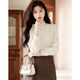 Homecoming Winter French Lace Top Half Turtle Collar High-end Design Versatile Temperament Bottoming Shirt 26 Beige XL