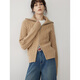 ELLE sheep wool lapel cable knitted sweater cardigan for women 2025 winter new style high-end loose commuting sweater coffee color L
