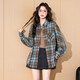 TonLion 2025 autumn women's retro American loose plaid long-sleeved shirt