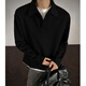 NYING fake two-piece right shoulder polo shirt for men 25 autumn new fashion brand casual long-sleeved T-shirt loose and versatile inner base black XL (120-140Jin Jin equals 0.5 kg)