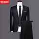 Hengyuanxiang 2025 middle-aged and elderly suit men's casual wedding father's formal wear wedding banquet dad's suit suit wedding dress for men navy blue single button two-piece set (suit + trousers) XS