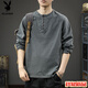 Playboy (PLAYBOY) 2025 new casual men's versatile long-sleeved T-shirt, loose and thin, spring and autumn trendy brand Henry collar bottoming shirt, sweatshirt, Khaki M _ Recommended 86-100Jin Jin is equal to 0.5 kg