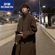 ROMON Korean style men's handsome loose lazy style stand collar British style winter windbreaker trendy knee-length woolen coat brown 3XL 170-185Jin Jin is equal to 0.5 kg