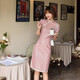 2025 New Summer and Autumn Improved Cheongsam Mid-sleeve Short Lace Retro Slim Flower Dress Slit Sexy Slim E0002-2 Chidori Burgundy 2XL Recommended 130-140Jin Jin is equal to 0.5 kg
