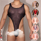 Men's sexy one-piece vest, high-cut underwear, nightclub muscular man performance shirt, translucent thong, white, large size