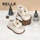 Belle Children's Shoes 2025 Winter Girls Fashion Boots Warm and Velvet Fashion Short Boots Bow Princess Boots Apricot 26