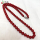 Yanhao Boutique Natural Coral Necklace Ox Blood Red Koscica Ball Necklace Collection Jewelry Gift 6.3-7