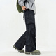 IZEXX American overalls men's autumn high street straight wide leg trendy tie-dyed casual long pants KW99 black XL