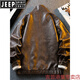 JEEP SPIRIT light luxury American retro aged oil wax motorcycle leather jacket men's autumn Ami khaki tough guy leather hunting jacket black 2XL (171-190Jin Jin equals 0.5 kg)