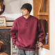Jay Leno American retro heavyweight Henry collar sweatshirt men's spring and autumn 2025 new loose autumn and winter large size casual polo shirt maroon regular L suitable for 120-140Jin Jin equals 0.5 kg