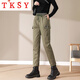 TKSY down pants women's winter outer wear 2026 new high-waist Northeast cold-proof footwear workwear snow plus velvet thickened cotton pants Army Green 2XL Weight 128-138Jin Jin is equal to 0.5 kg