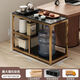 Tea table side cabinet solid wood removable boiling water tea table small apartment storage small tea table sofa side table tea cabinet high density thickened board 60*40 black grain color + gold frame