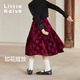 Little Naive Girls Skirt Autumn and Winter New Children's Flower Crumpled Retro Velvet Skirt Burgundy 130 New Year's Eve Clothes