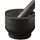 Stone mortar, stone garlic pounder, grinding jar, masher, medicine jar, garlic mortar, black granite cylinder type, diameter 15 cm, height 12 cm, stone mortar splash-proof cover