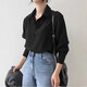 French satin chic shirt for women 2026 spring and autumn new high-end drape long-sleeved temperament professional shirt top 7518 black exposed button long sleeves high-quality satin L Recommended 110-125 Jin Jin equals 0.5 kg