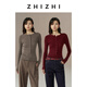 ZHIZHI New Water Order Versatile Wool Henley Collar Retro Slim Knitted Top 25 Winter New Style Cherry Red Paint Color S