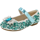 Belle children's shoes, girls' Elsa Princess shoes, 25 autumn new leather shoes, crystal shoes, rhinestone shoes, single shoes, star diamond blue 26