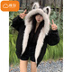 Cotton mountain sculpture cat ears hooded cotton coat for women winter thickened high-end cotton coat down jacket jacket parka 381 black high quality M 105-120Jin Jin is equal to 0.5 kg
