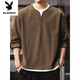 Playboy (PLAYBOY) fake two-piece long-sleeved t-shirt men's trendy brand v-neck top American retro waffle henley shirt base sweatshirt apricot heavy 400g M 100120Jin Jin equals 0.5 kg