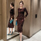 BORDIFENASI Cocktail Dress 25 Autumn New Women's French Diamond Round Neck Slim Fit Hip Sequin Dress 582 Brown S