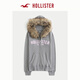 HOLLISTER25 Autumn and Winter New American Retro Fleece Patch Hooded Sweatshirt Jacket Women's 352-5251 Gray S (165/84A)