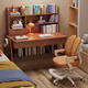Huixun solid wood children's study table liftable elementary school desk modern simple writing desk home desk chair set pink and white #desk + bookshelf 100cm*60cm*75cm total height 135cm