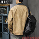 JEEP SPIRIT2025 New Autumn Trendy Brand Loose Leather Jacket Men's American Retro Contrast Color Lapel Motorcycle Pu Leather Jacket Black Gray S Suitable Weight 90-110Jin Jin is equal to 0.5 kg