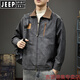 JEEP SPIRIT2025 New Autumn Trendy Brand Loose Leather Jacket Men's American Retro Contrast Color Lapel Motorcycle Pu Leather Jacket Black Gray S Suitable Weight 90-110Jin Jin is equal to 0.5 kg