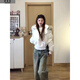 Dangrui Korean style retro white fur collar short cotton jacket for women 2025 winter new thickened hooded down jacket trendy white one size fits all size can be noted