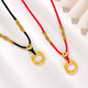 Chow Tai Fook 999 Pure Gold Peace Buckle Gold Pendant Men's Braided Necklace Letter Women's Ruyi Gold Hoop as Birthday Gift Gold Hoop + Gold Beads Black Rope