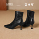ZHR high heels women's autumn and winter stiletto pointed short boots temperament commuting plus velvet women's boots French ankle boots BQ137A black 37