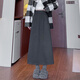 Langsha black woolen skirt for women winter 2025 new mid-length high-waisted A-line slit Korean version slimming hip skirt