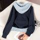 Sibaishe contrasting color hooded fake two-piece sweater for women 2026 spring new fashion simple long-sleeved pullover top